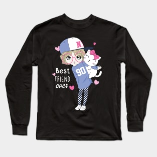 Best Friend - Cute Girl with Cat Best Friend Ever Long Sleeve T-Shirt